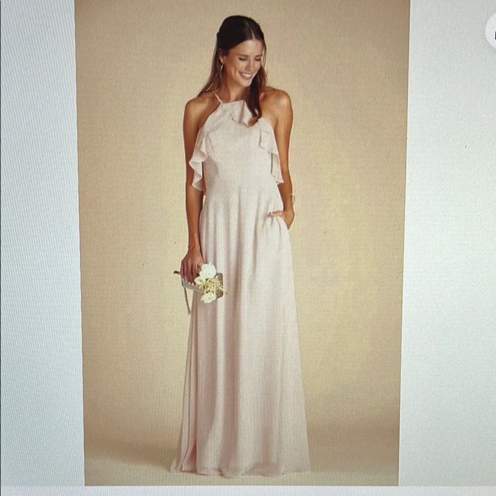 New! Birdy‎ Grey Jules Chiffon Bridesmaid Dress in Pale Blush Hand pockets